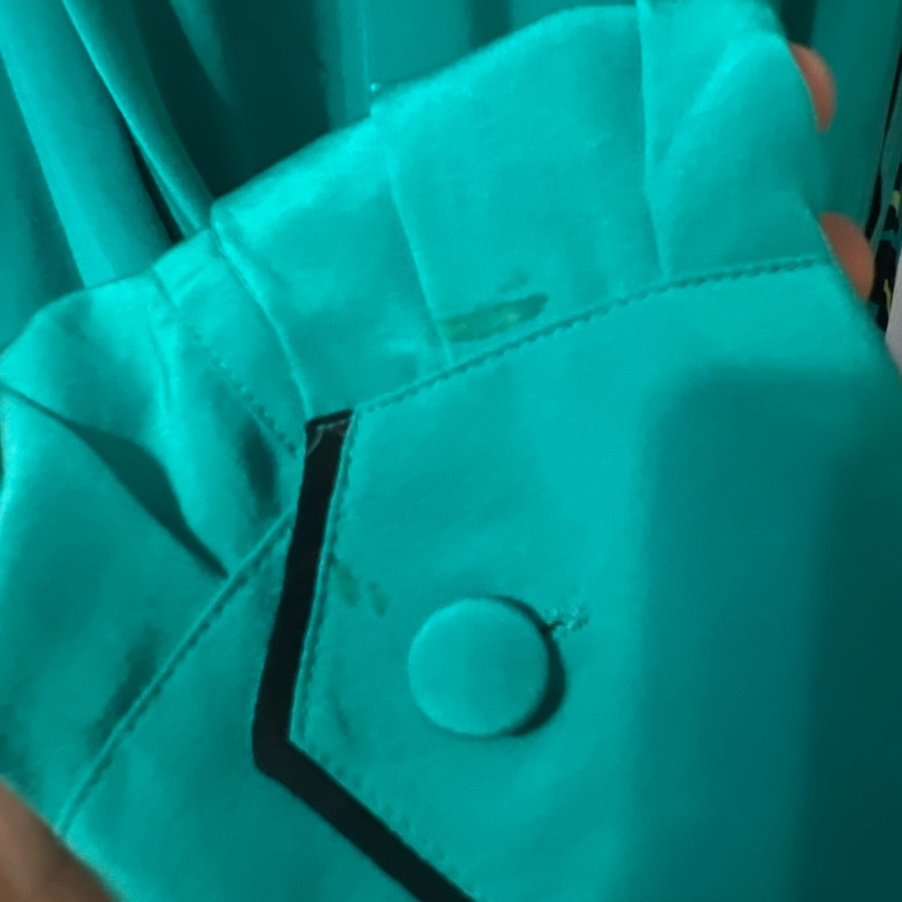 Bob Mackie Wearable Art Silk Blouse Top 2X Teal Animal Colorblock Statement - Picture 5 of 9